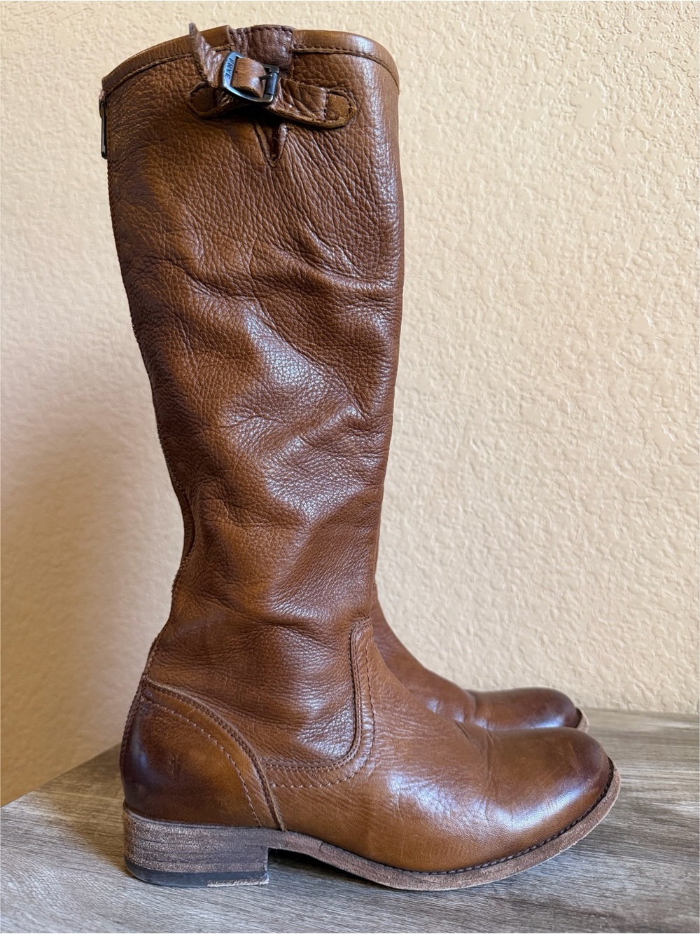 Frye Pippa Tall Leather Boots Women size 6 B Brown Riding Western Boots Back Zip